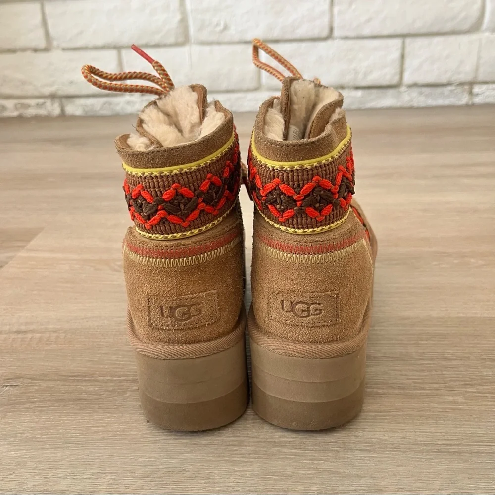UGG Classic Mini II Braid Platform Chestnut Suede Boot Women’s Size 5
